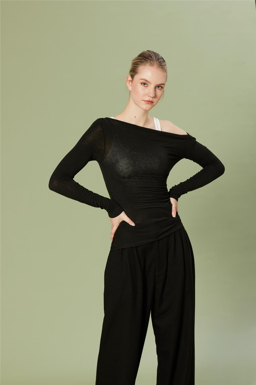 Nisan ASİMETRİK ÇİFT ETKİLİ T-SHIRT SİYAH N26-2267