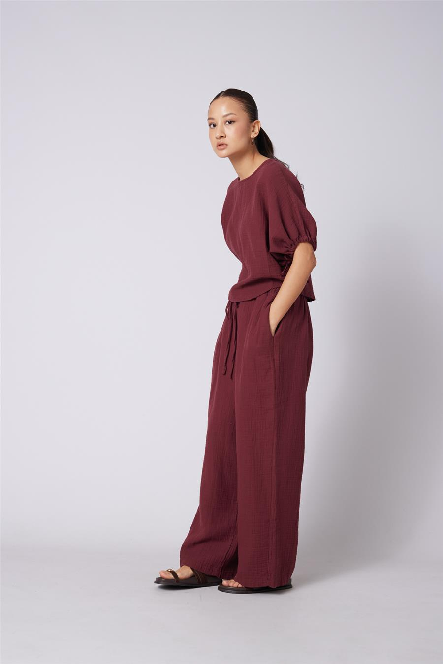 Nisan BAĞCIKLI STRAIGHT FIT PANTOLON BORDO N26-2324