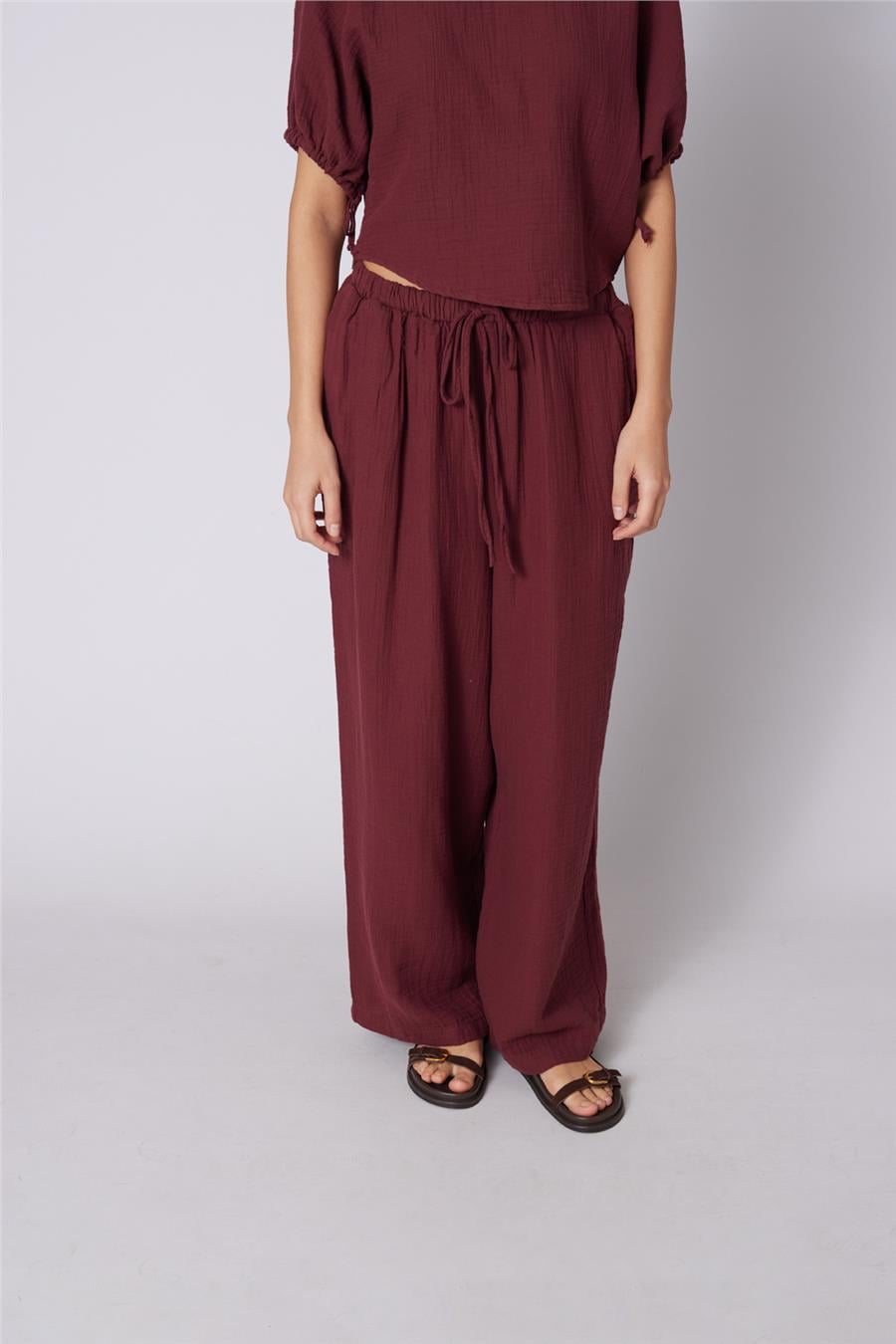 Nisan BAĞCIKLI STRAIGHT FIT PANTOLON BORDO N26-2324