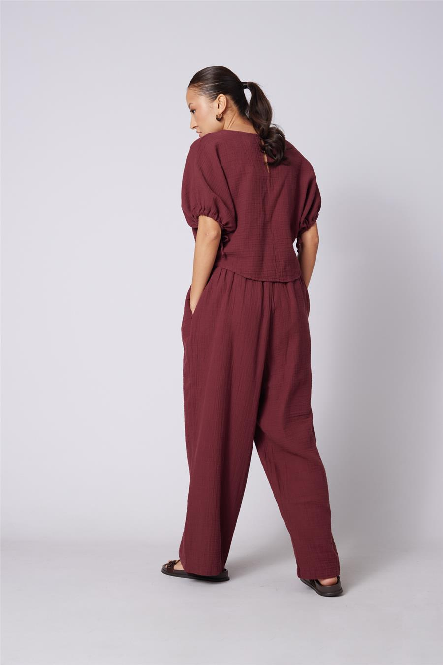 Nisan BAĞCIKLI STRAIGHT FIT PANTOLON BORDO N26-2324