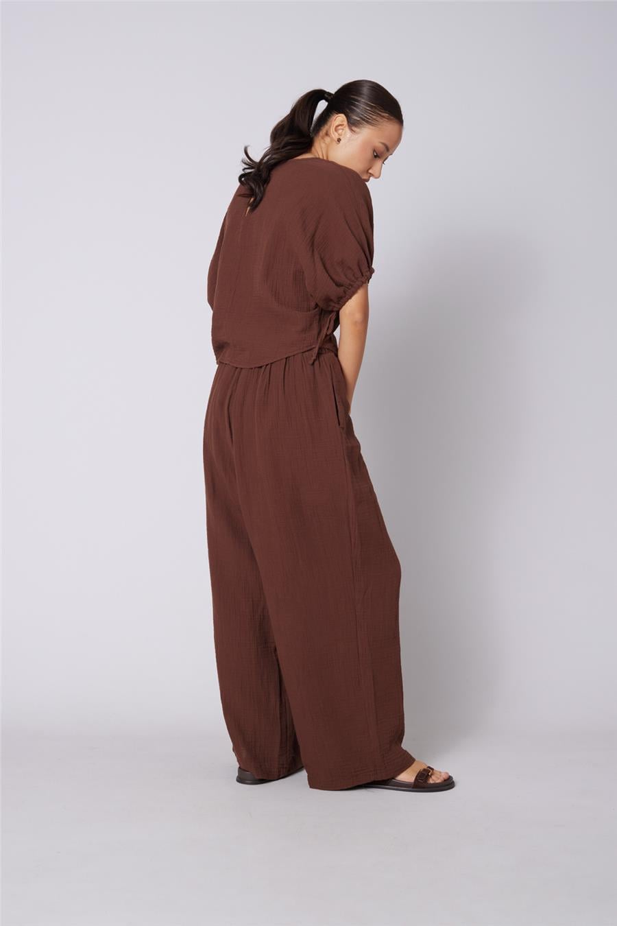 Nisan BAĞCIKLI STRAIGHT FIT PANTOLON KAHVE N26-2324