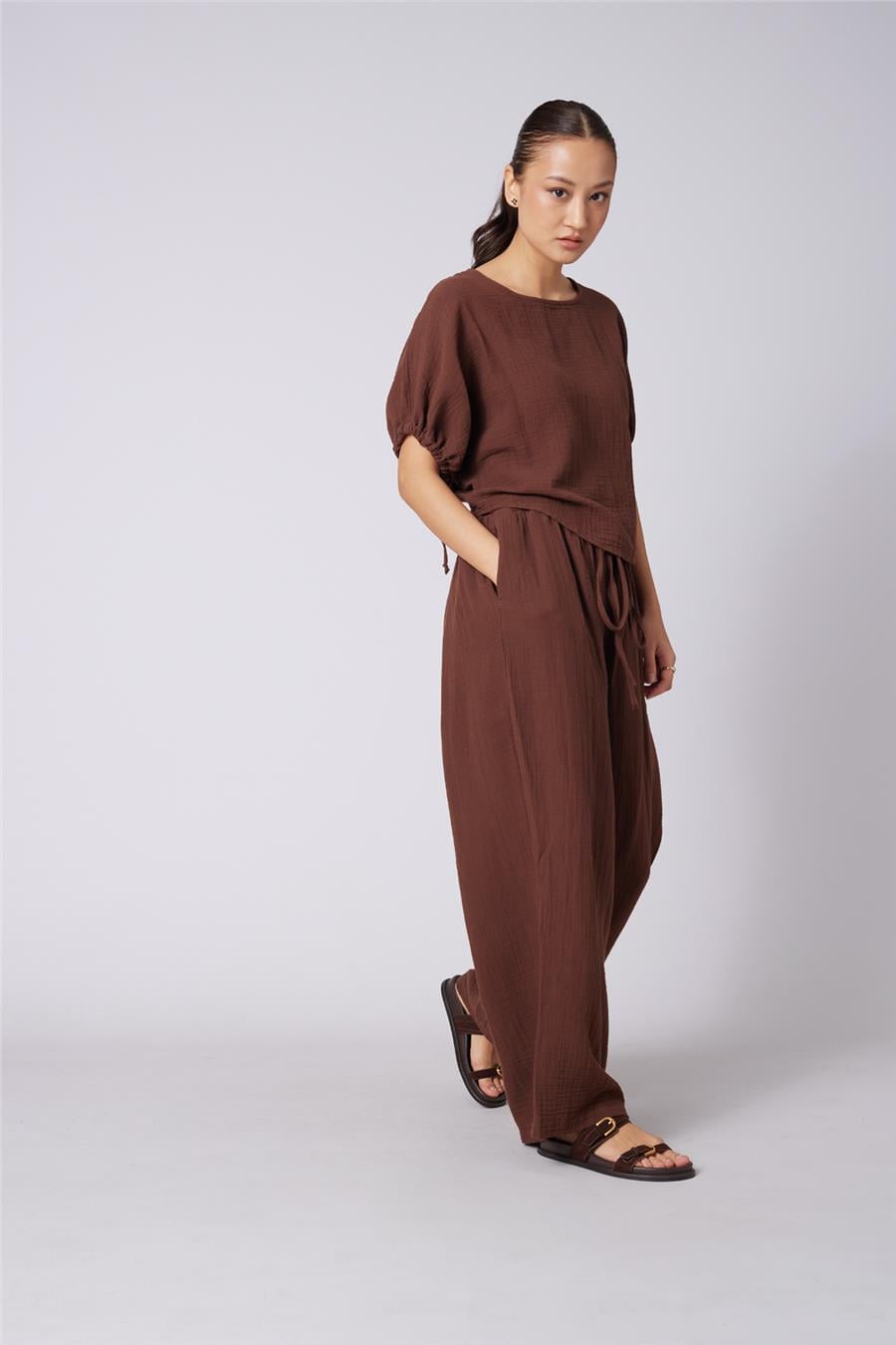 Nisan BAĞCIKLI STRAIGHT FIT PANTOLON KAHVE N26-2324