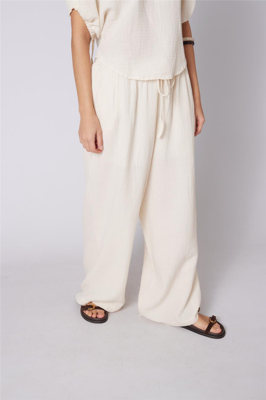 Nisan BAĞCIKLI STRAIGHT FIT PANTOLON NATUREL N26-2324