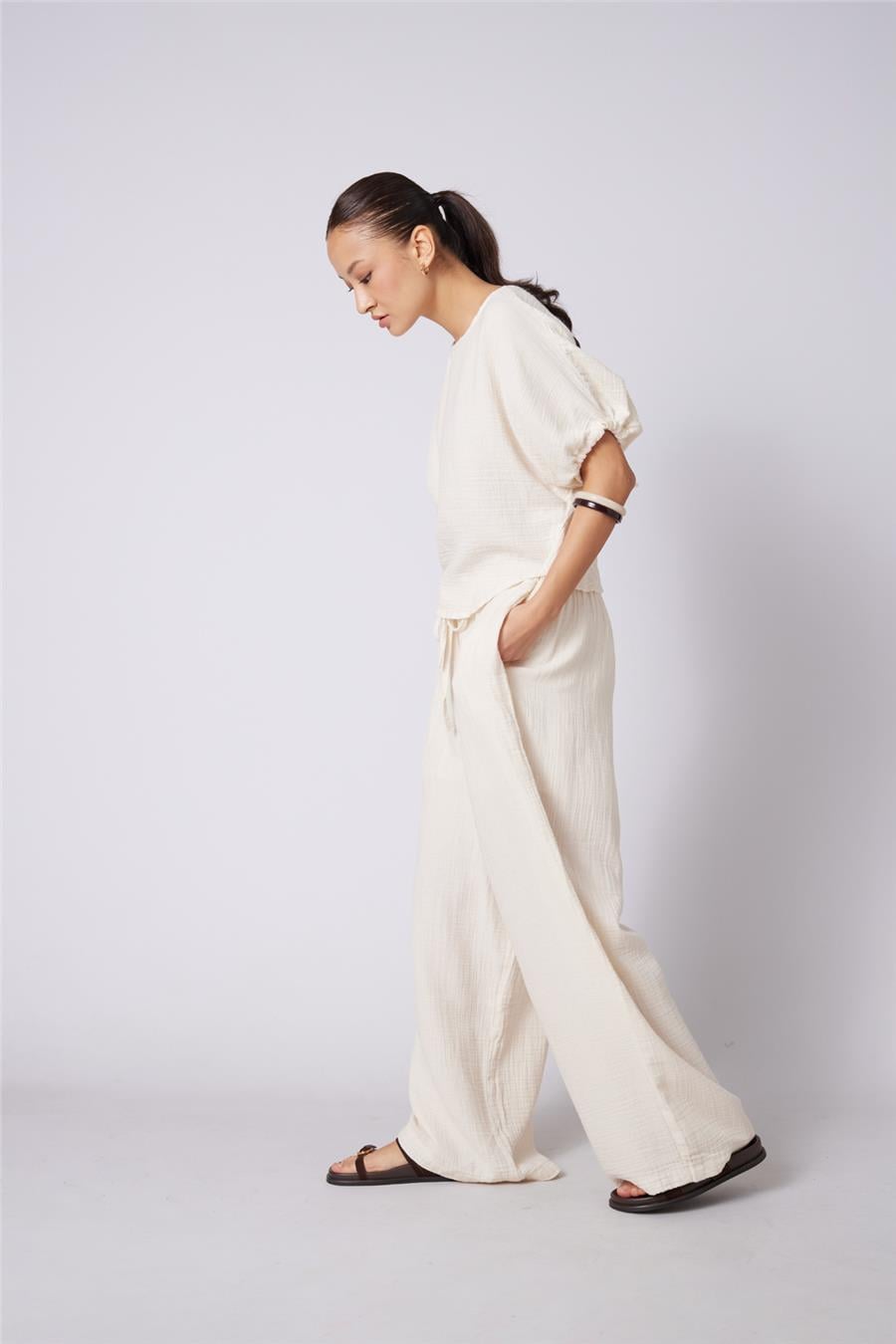 Nisan BAĞCIKLI STRAIGHT FIT PANTOLON NATUREL N26-2324