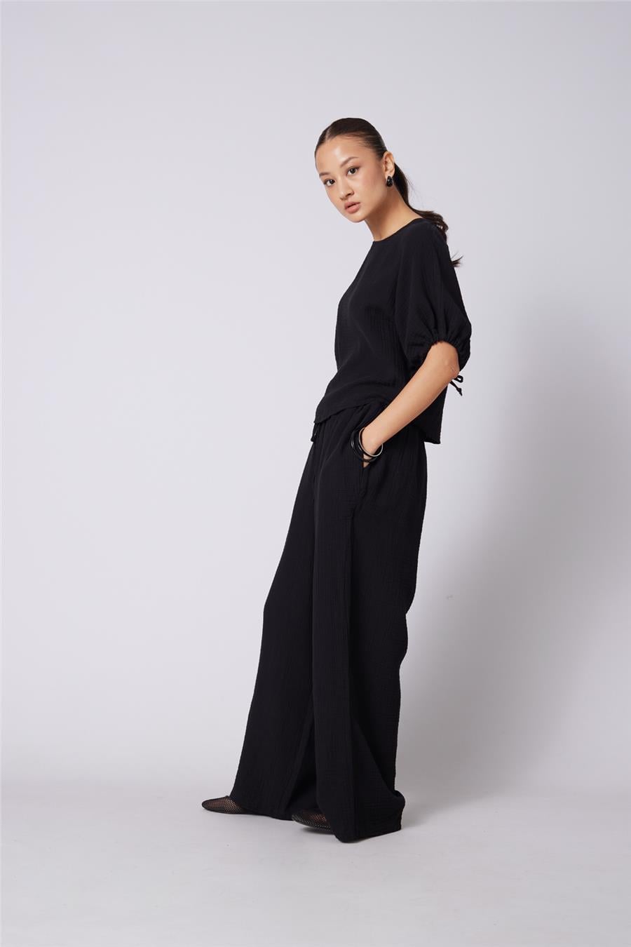 Nisan BAĞCIKLI STRAIGHT FIT PANTOLON SİYAH N26-2324