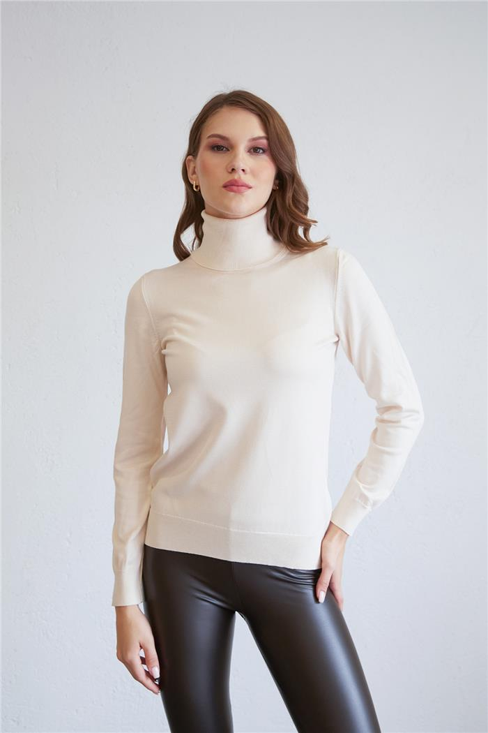 Nisan Fisherman Neck Basic Knit Sweater Beige TT4097-Z
