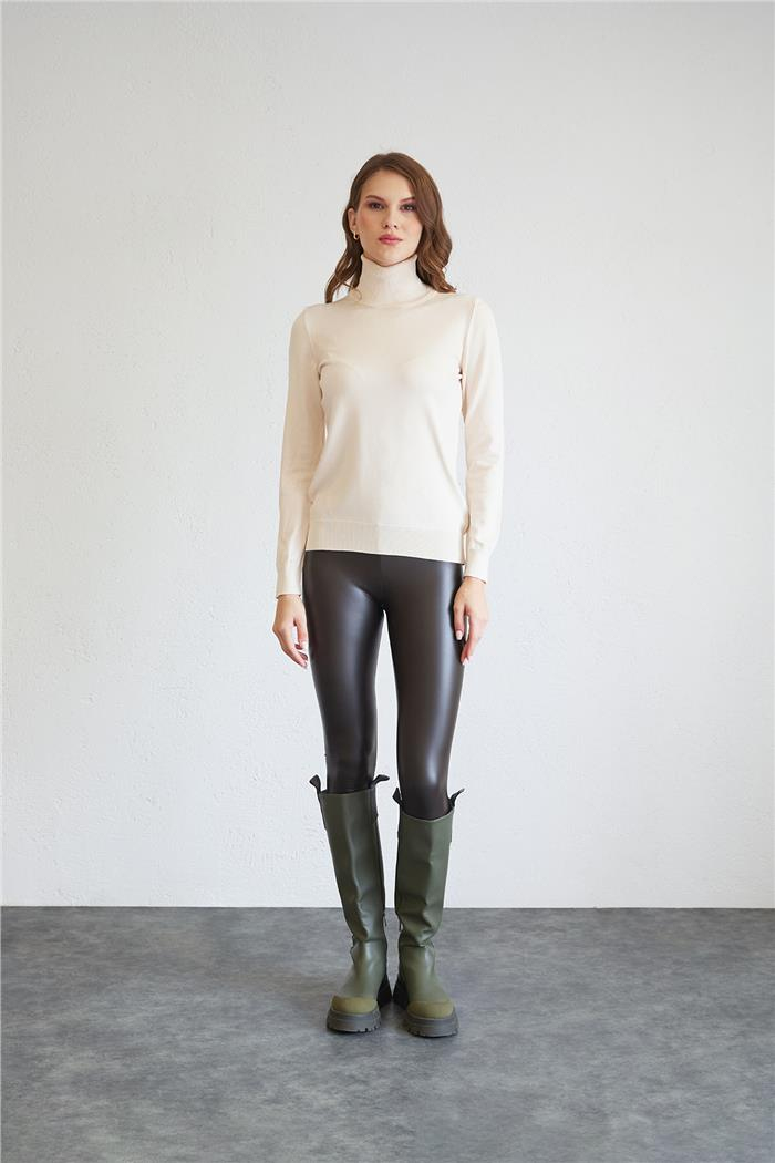 Nisan Fisherman Neck Basic Knit Sweater Beige TT4097-Z