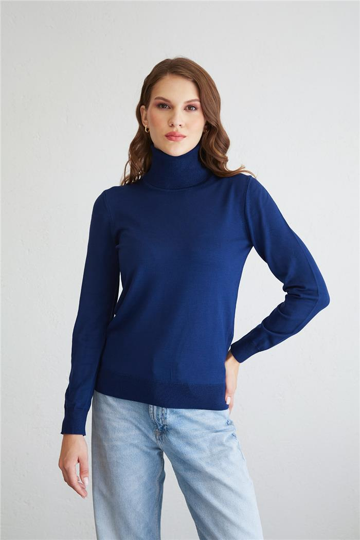 Nisan Fisherman Neck Basic Knit Sweater Navy Blue TT4097-Z