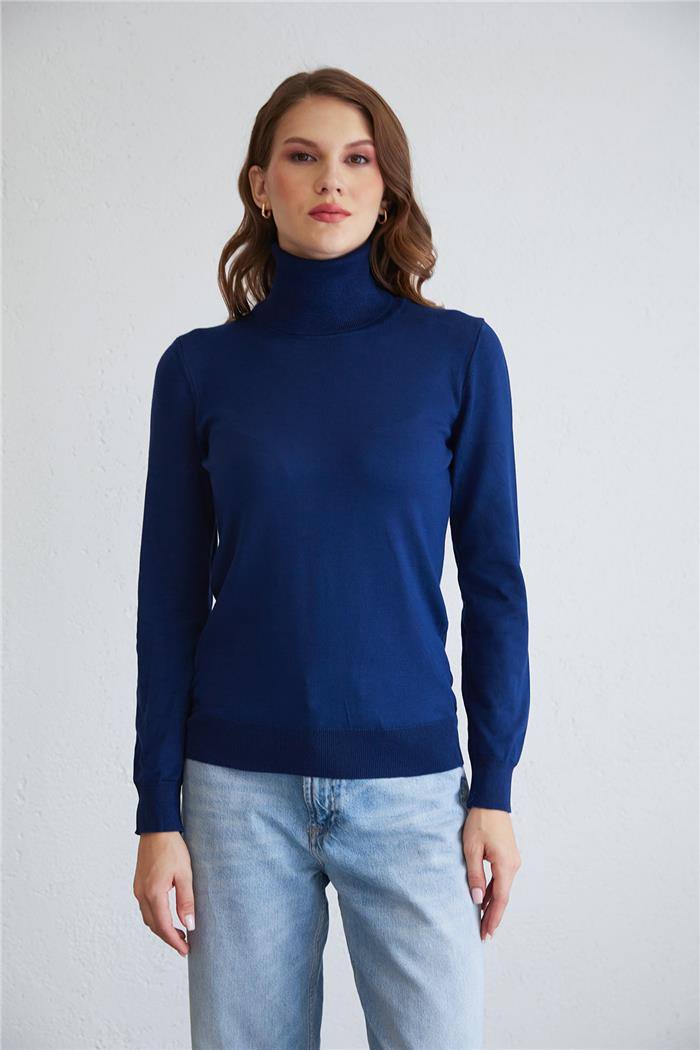 Nisan Fisherman Neck Basic Knit Sweater Navy Blue TT4097-Z
