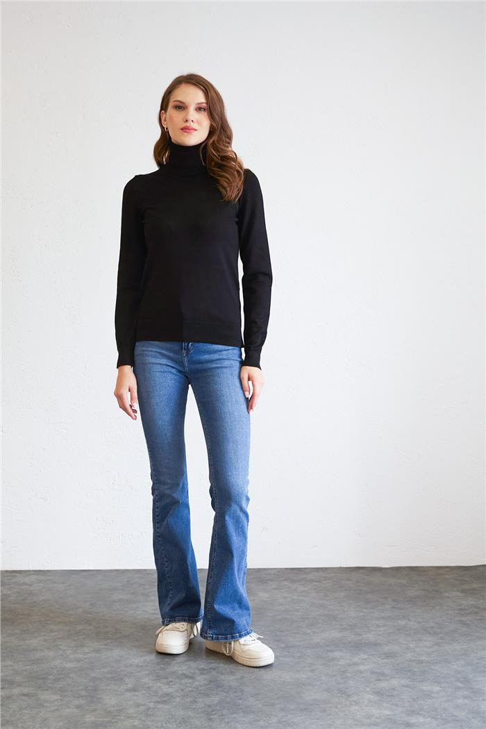 Nisan Fisherman Neck Basic Knit Sweater Black TT4097-Z