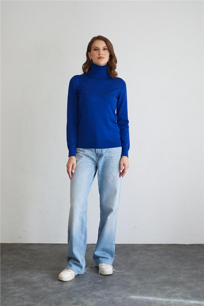 Nisan Fisherman Neck Basic Knit Sweater Sax Blue TT4097-Z