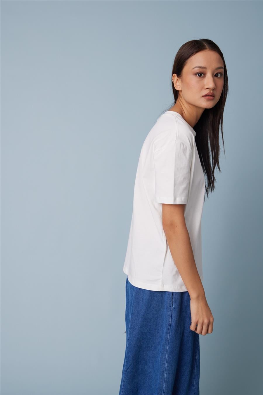 Nisan BASKILI KISA KOLLU T-SHIRT EKRU N26-2366