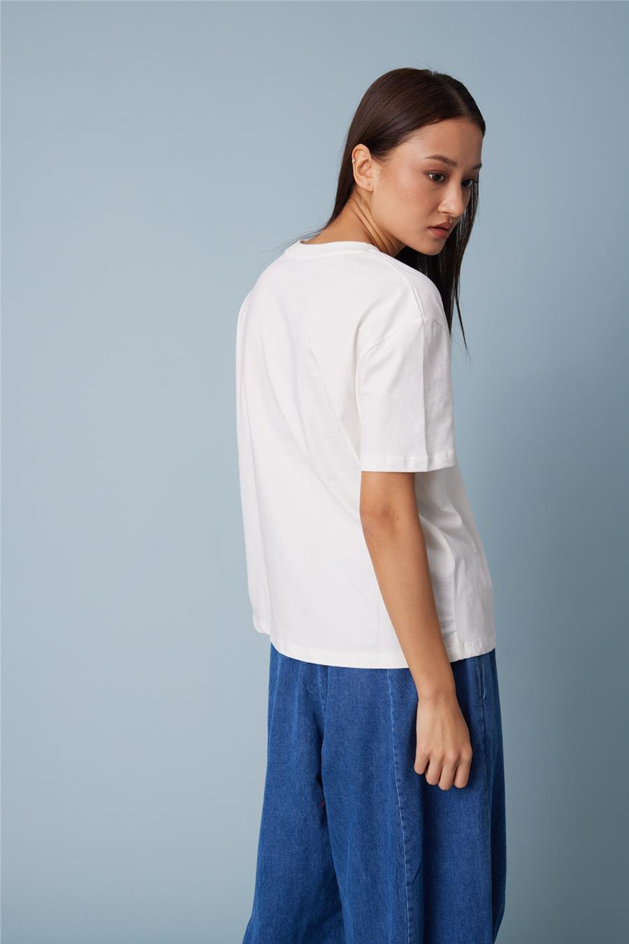 Nisan BASKILI KISA KOLLU T-SHIRT EKRU N26-2366