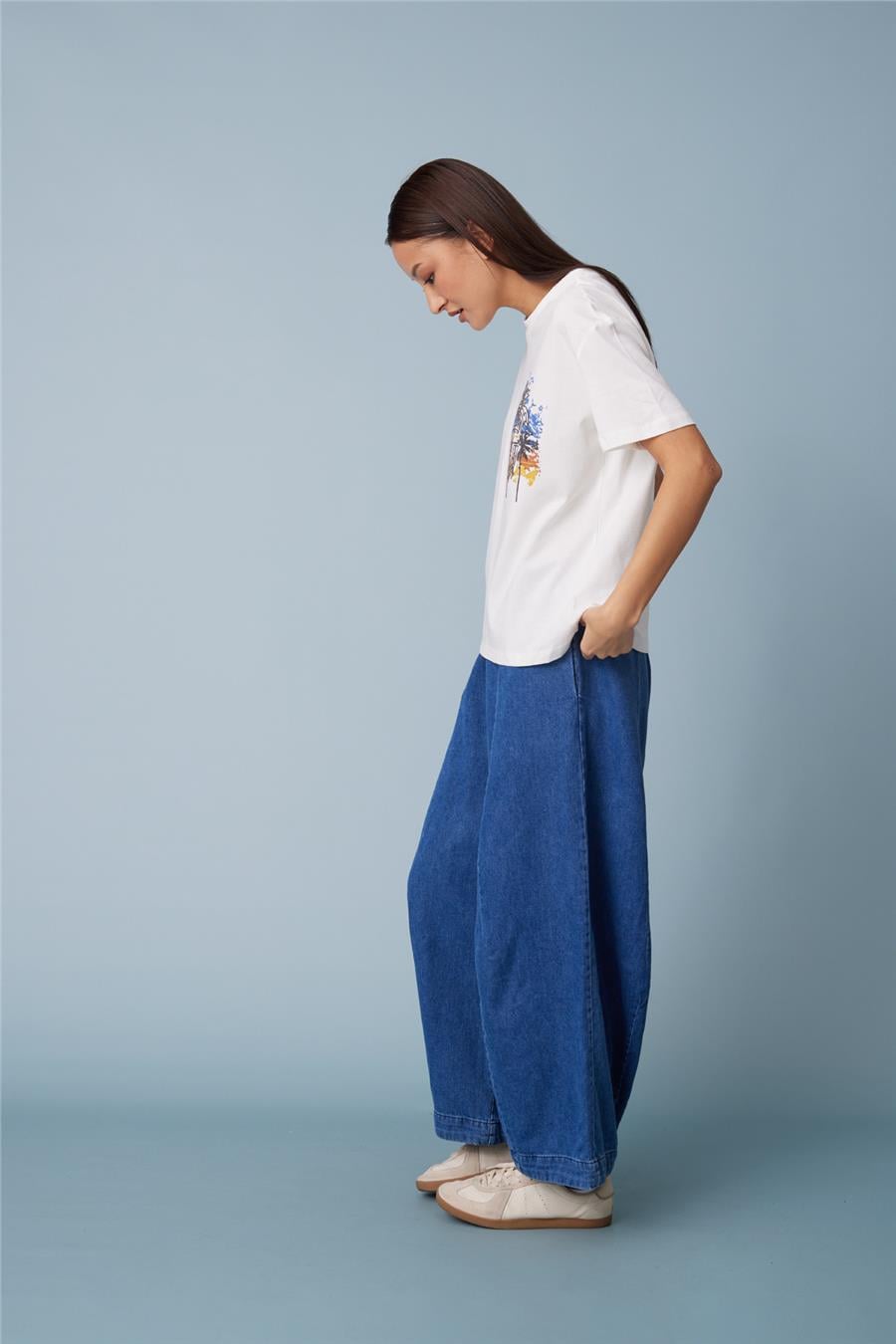 Nisan BASKILI KISA KOLLU T-SHIRT EKRU N26-2366