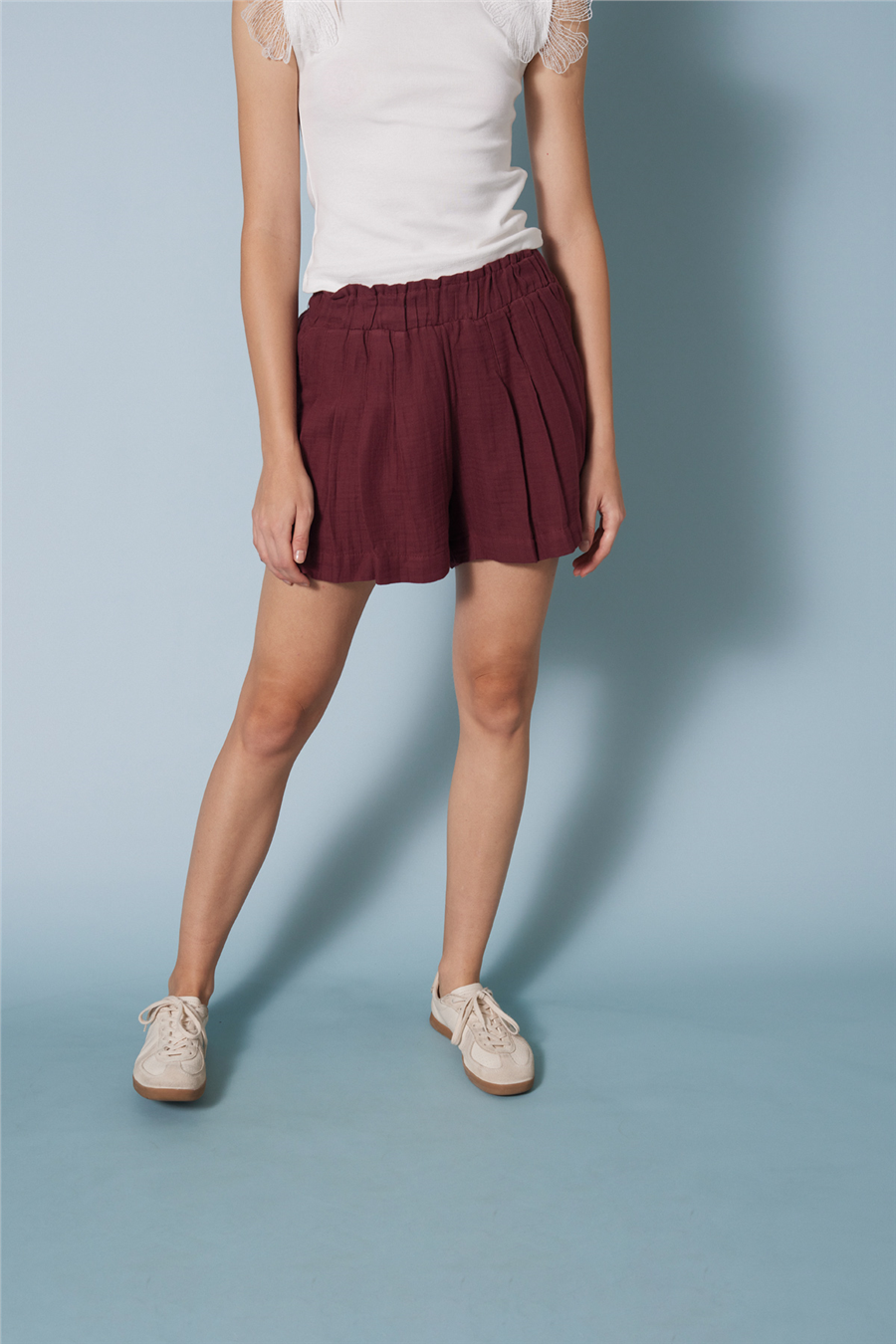 Nisan BELİ LASTİKLİ PİLELİ ŞORT BORDO N26-2312