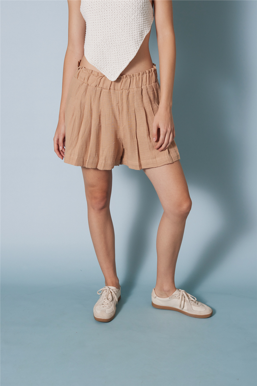 Nisan BELİ LASTİKLİ PİLELİ ŞORT CAMEL N26-2312