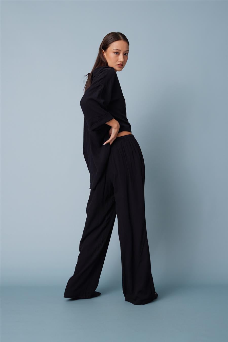Nisan BELİ LASTİKLİ RAHAT PANTOLON SİYAH N26-2354