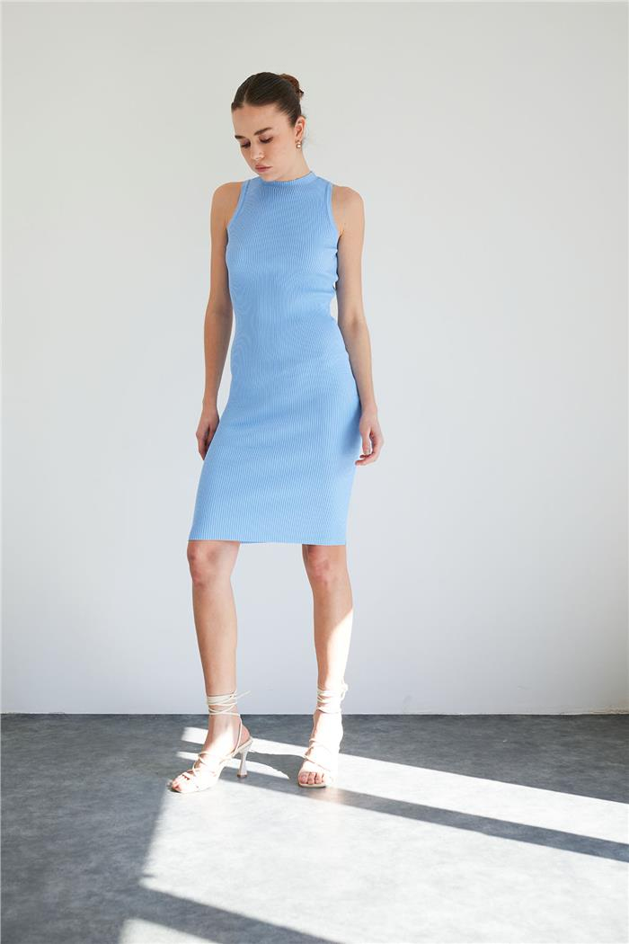 Nisan Bicycle Neck Basic Knit Dress Baby Blue TT4249-Z