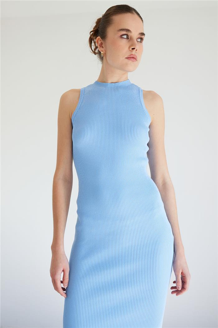 Nisan Bicycle Neck Basic Knit Dress Baby Blue TT4249-Z