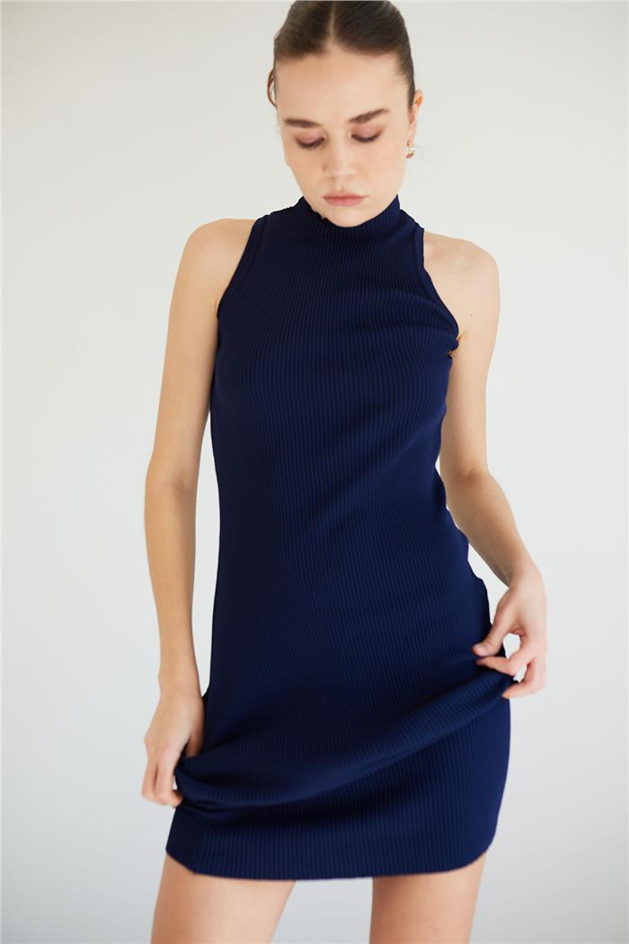Nisan Bicycle Neck Basic Knit Dress Navy Blue TT4249-Z