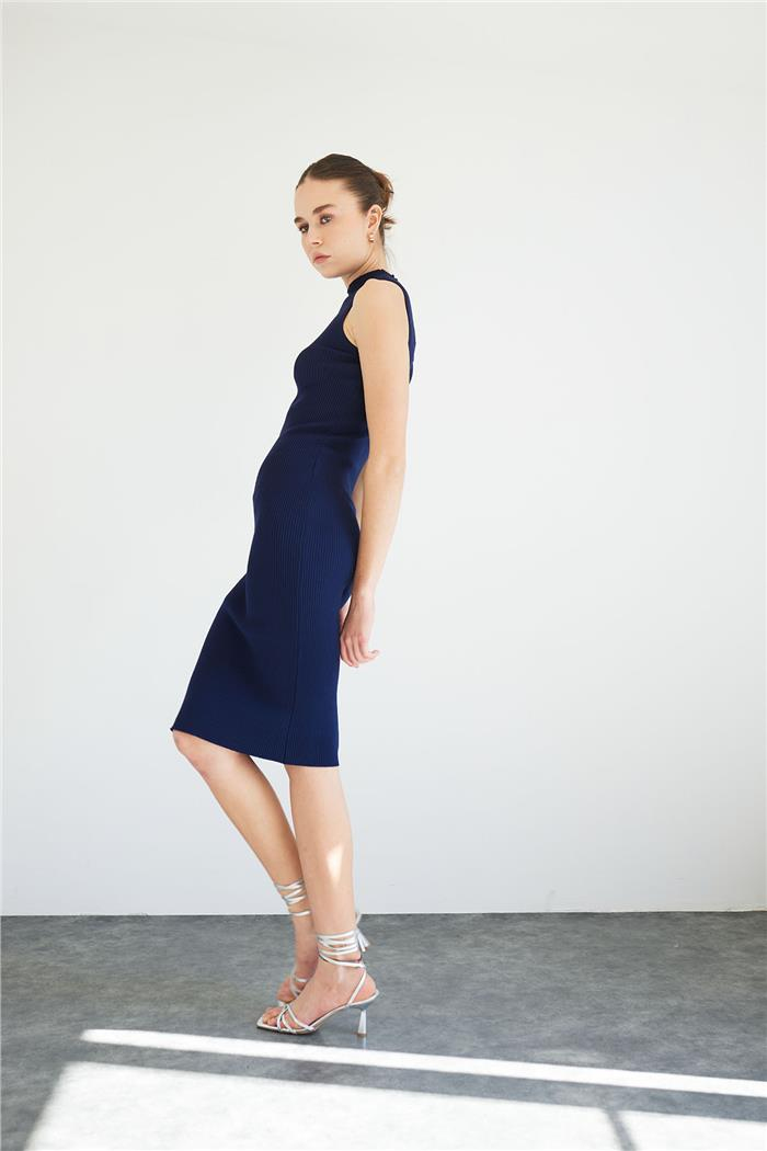 Nisan Bicycle Neck Basic Knit Dress Navy Blue TT4249-Z