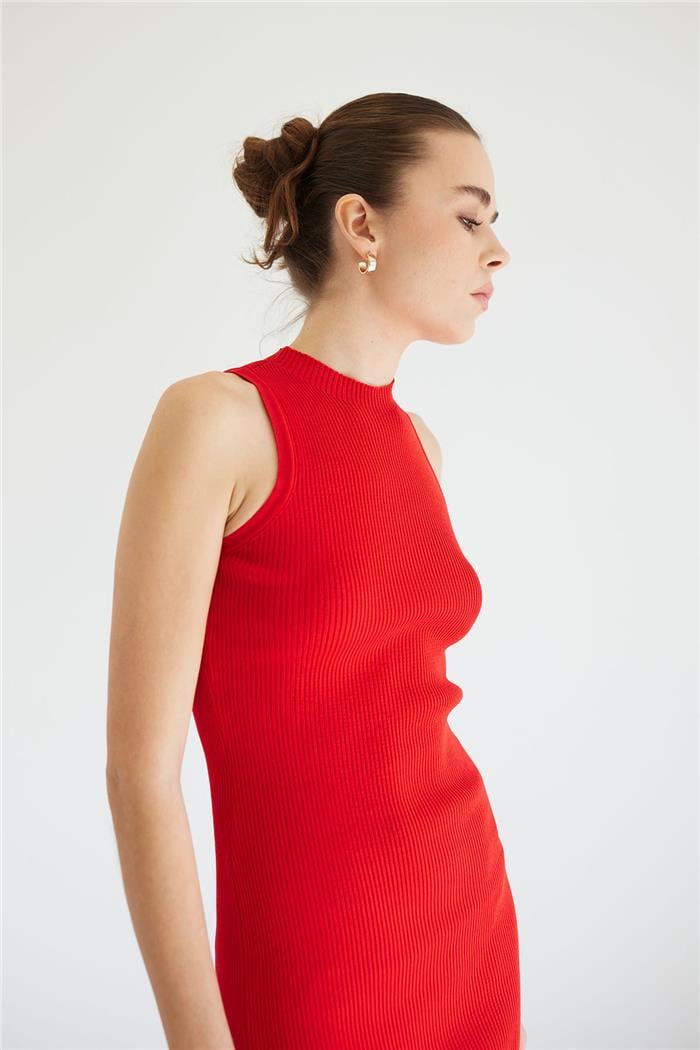 Nisan Bicycle Neck Basic Knit Dress Red TT4249-Z