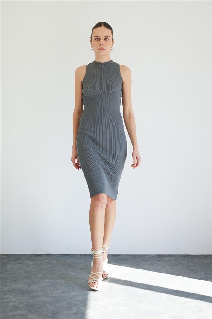 Nisan Bicycle Neck Basic Knit Dress Anthracite TT4249-Z