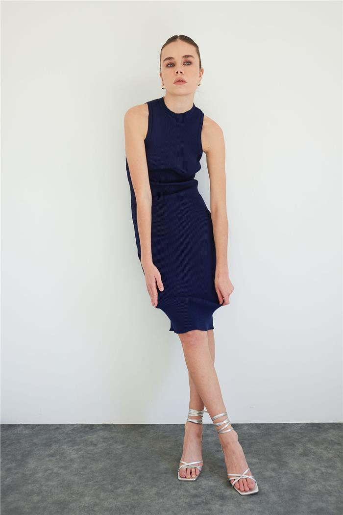 Nisan Bicycle Neck Basic Knit Dress Navy Blue TT4249-Z