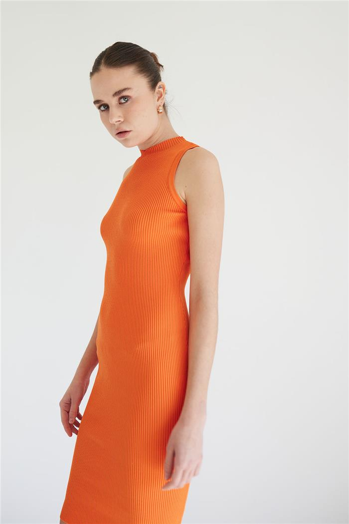 Nisan Bicycle Neck Basic Knit Dress Orange TT4249-Z
