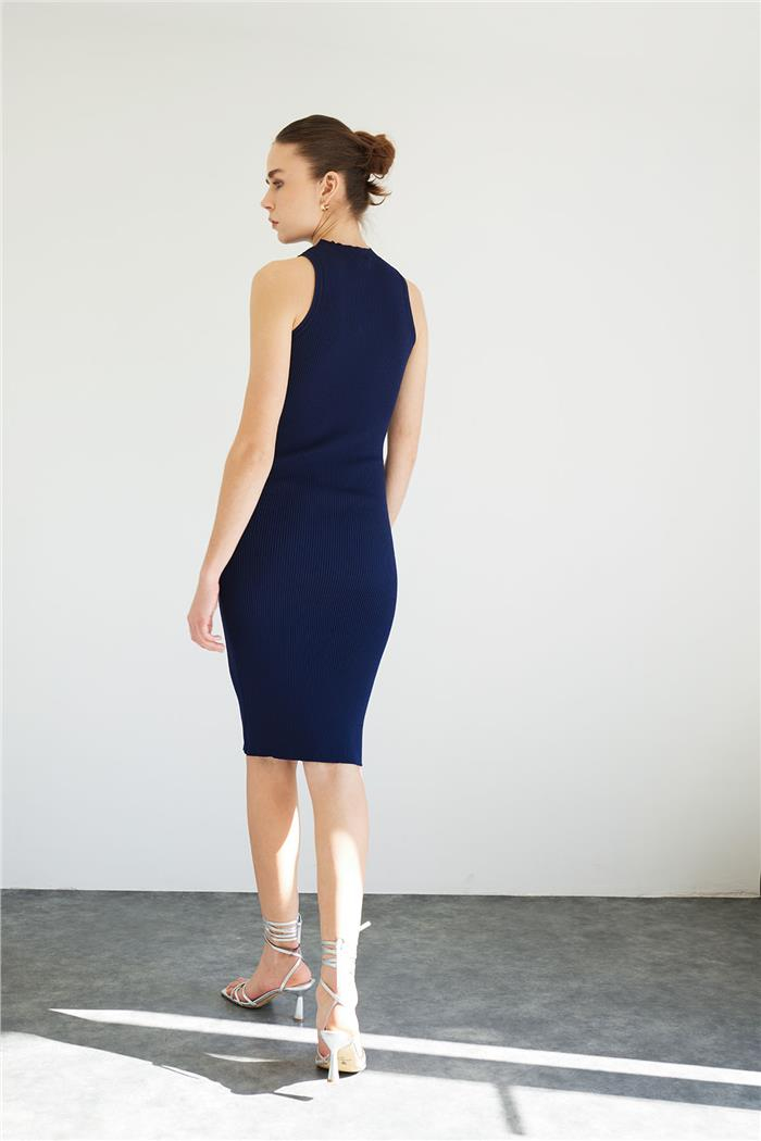 Nisan Bicycle Neck Basic Knit Dress Navy Blue TT4249-Z