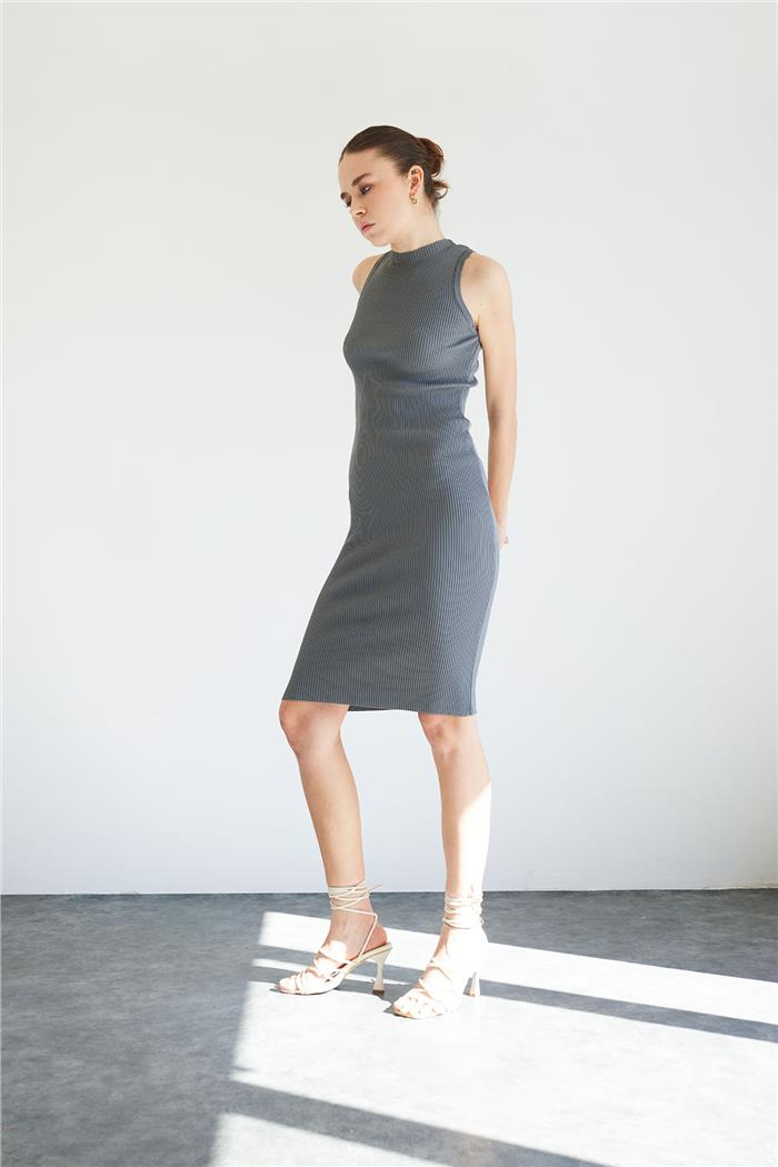 Nisan Bicycle Neck Basic Knit Dress Anthracite TT4249-Z