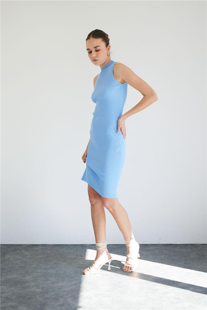 Nisan Bicycle Neck Basic Knit Dress Baby Blue TT4249-Z