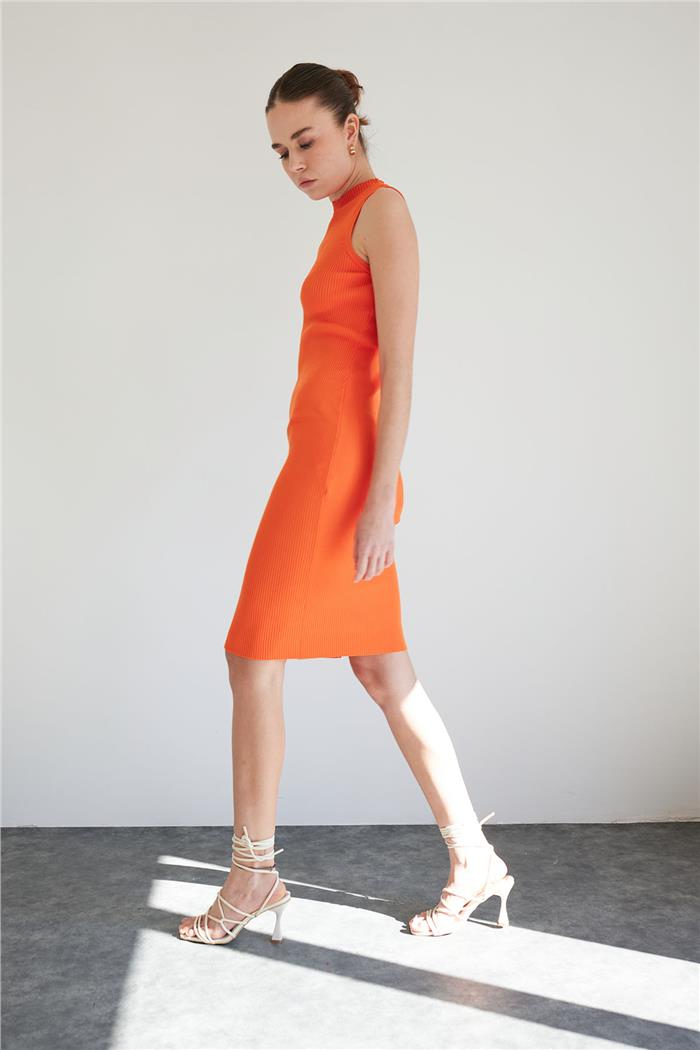Nisan Bicycle Neck Basic Knit Dress Orange TT4249-Z