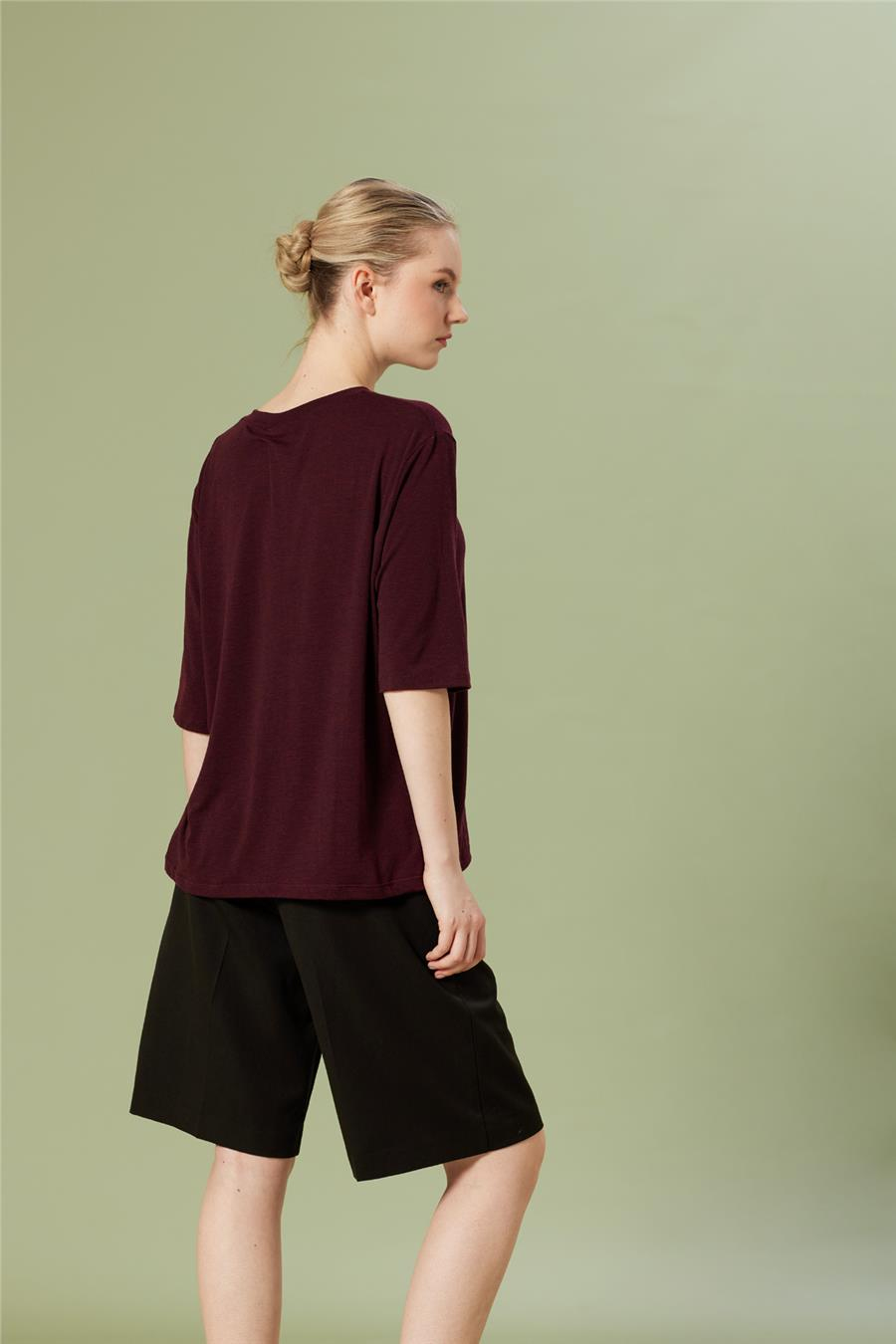 Nisan BİSİKLET YAKA T-SHIRT BORDO N26-2269