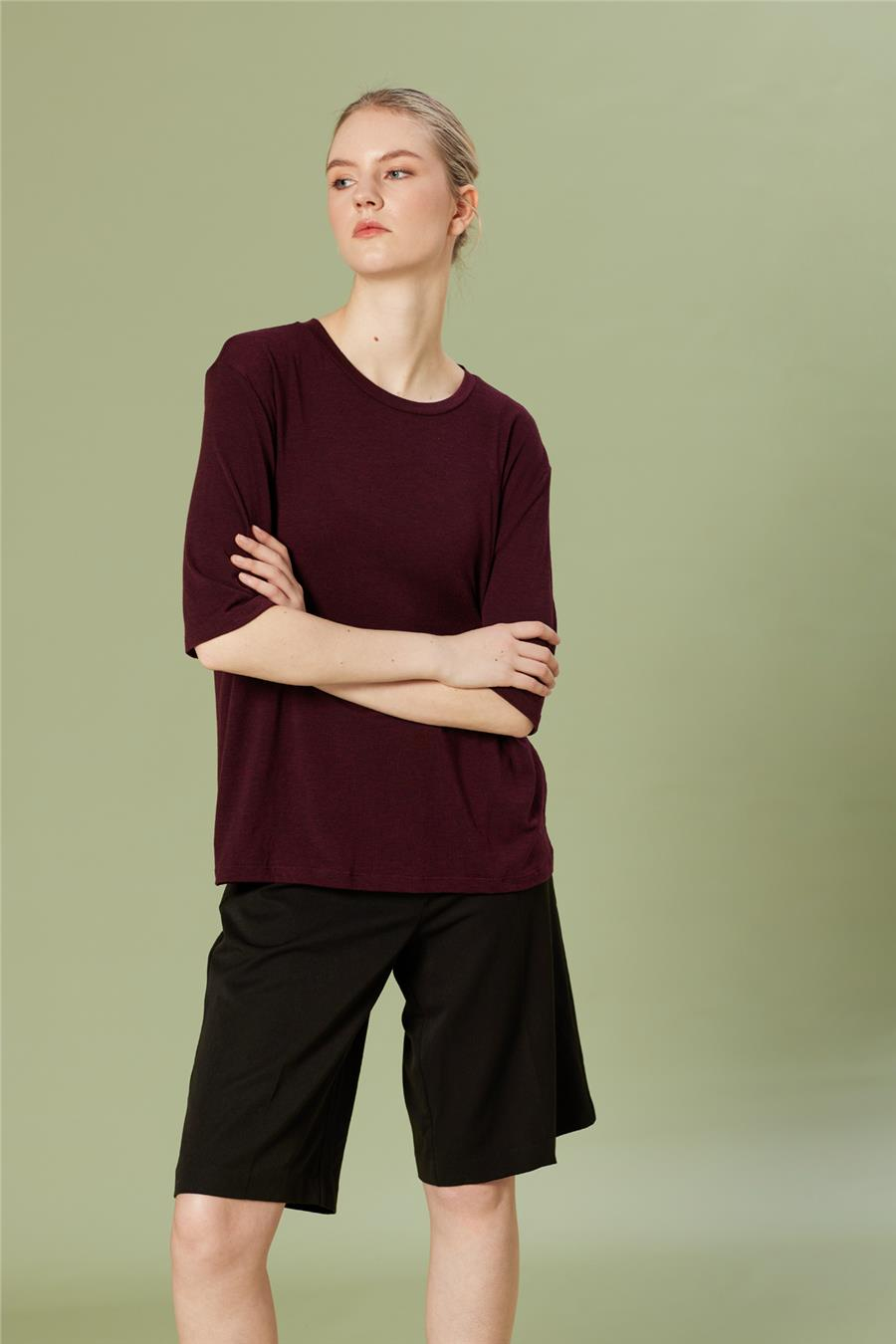 Nisan BİSİKLET YAKA T-SHIRT BORDO N26-2269