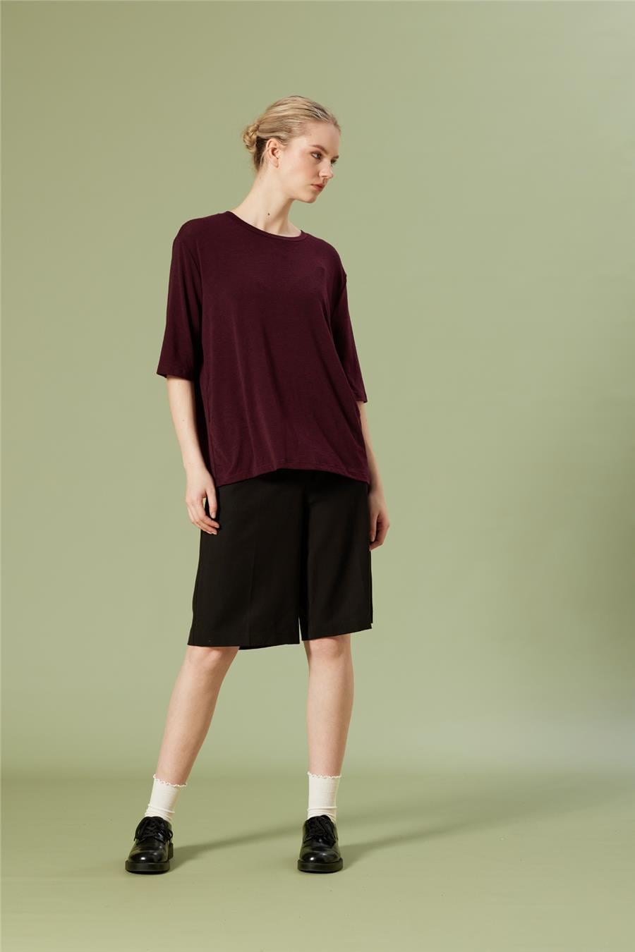 Nisan BİSİKLET YAKA T-SHIRT BORDO N26-2269