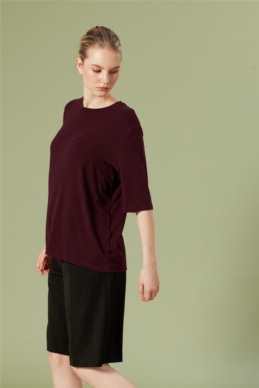 Nisan BİSİKLET YAKA T-SHIRT BORDO N26-2269