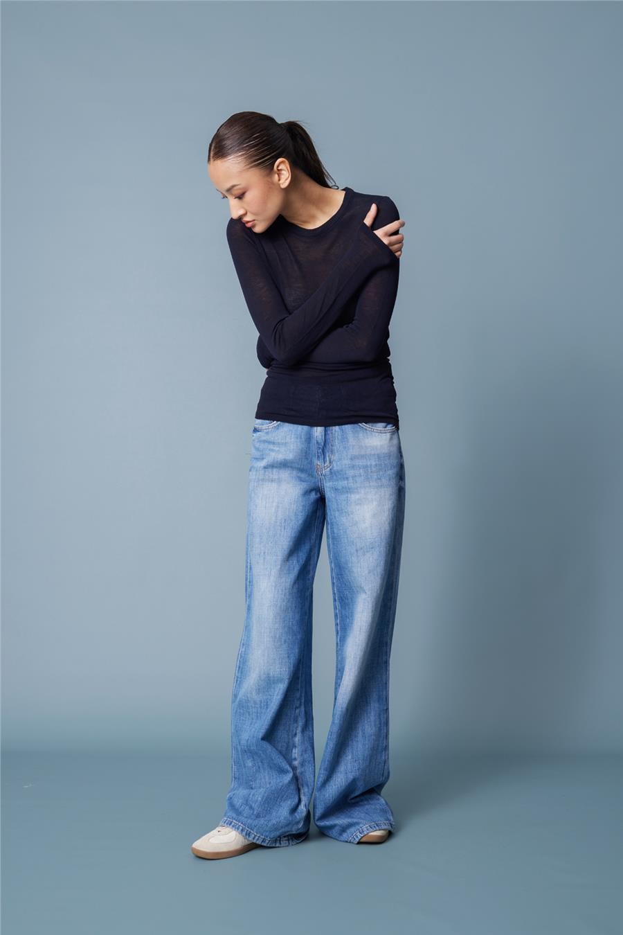 Nisan BİSİKLET YAKA TRİKO BLUZ LACİVERT TT4746-Z