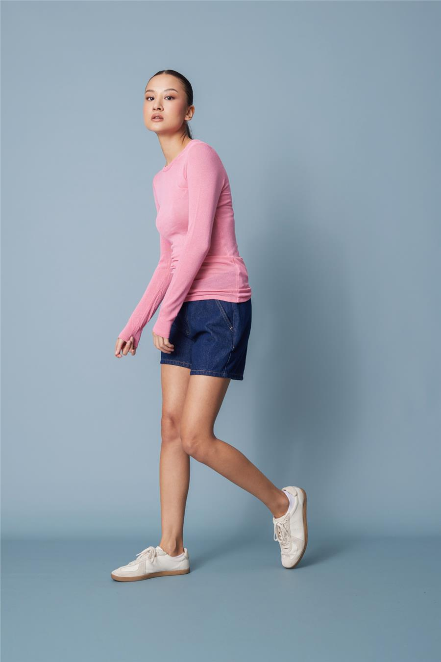 Nisan BİSİKLET YAKA TRİKO BLUZ PEMBE TT4746-Z