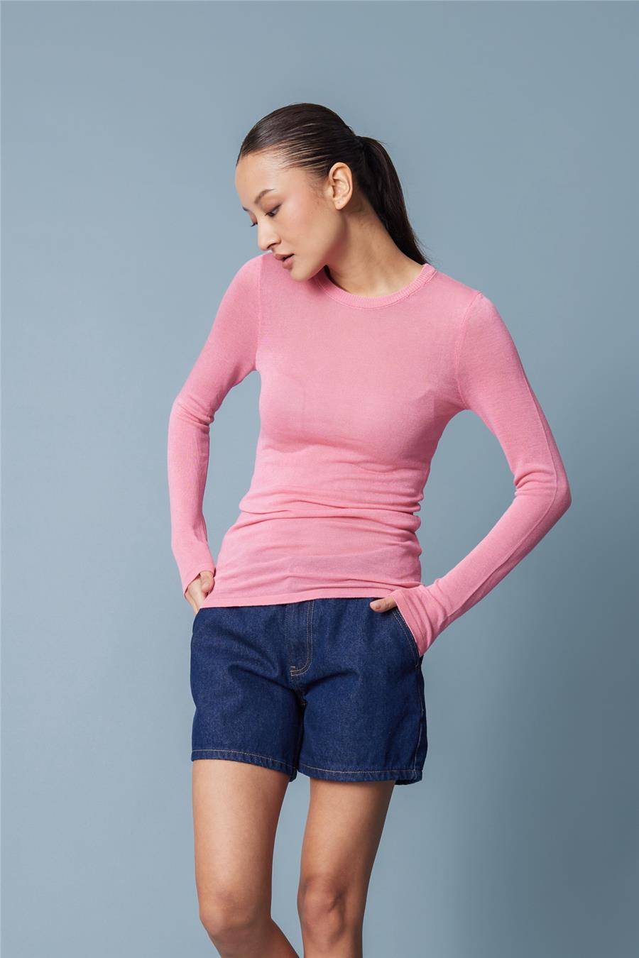 Nisan BİSİKLET YAKA TRİKO BLUZ PEMBE TT4746-Z