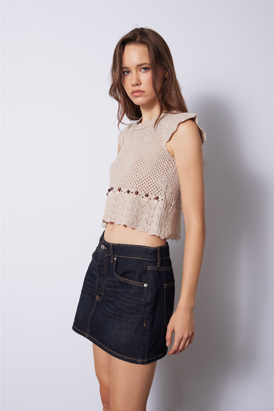Nisan BONCUK VE DENİZ KABUĞU DETAYLI TRİKO SÜVETER BEJ TT4812-Z