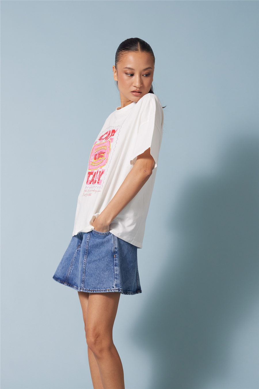Nisan CAPRI BASKILI KISA KOLLU T-SHIRT EKRU N26-2433