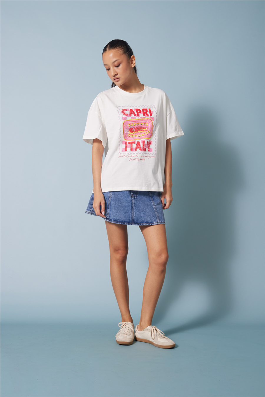 Nisan CAPRI BASKILI KISA KOLLU T-SHIRT EKRU N26-2433