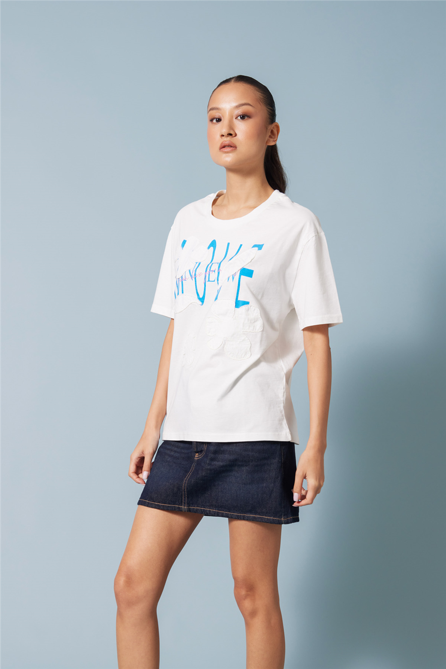 Nisan ÇİÇEK BASKILI BİSİKLET YAKA T-SHIRT EKRU N26-2416