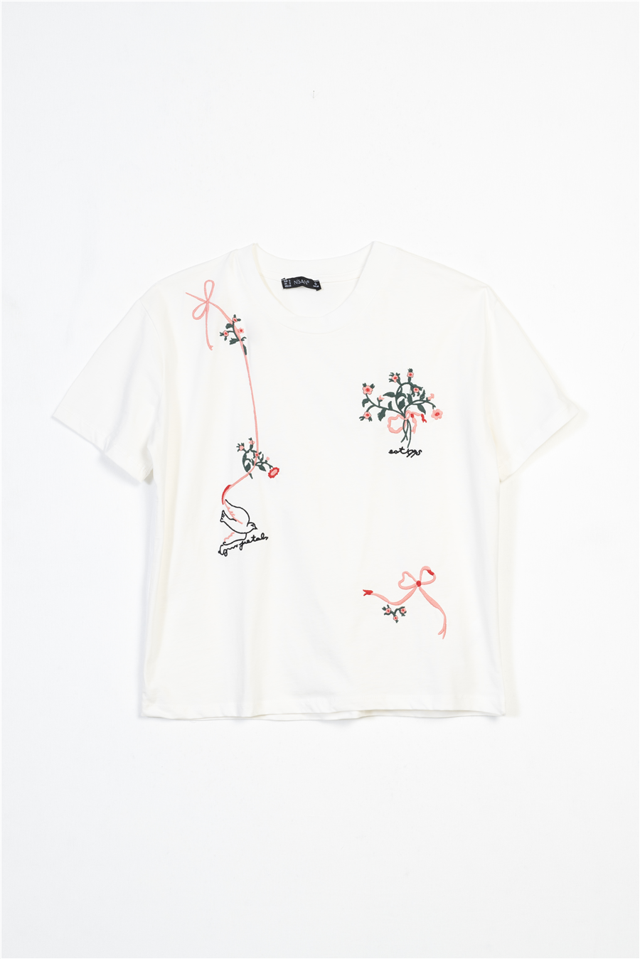 Nisan ÇİÇEK İŞLEMELİ KISA KOLLU T-SHIRT EKRU N26-2420