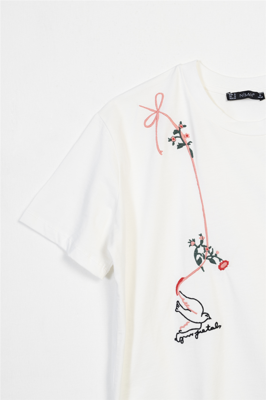 Nisan ÇİÇEK İŞLEMELİ KISA KOLLU T-SHIRT EKRU N26-2420