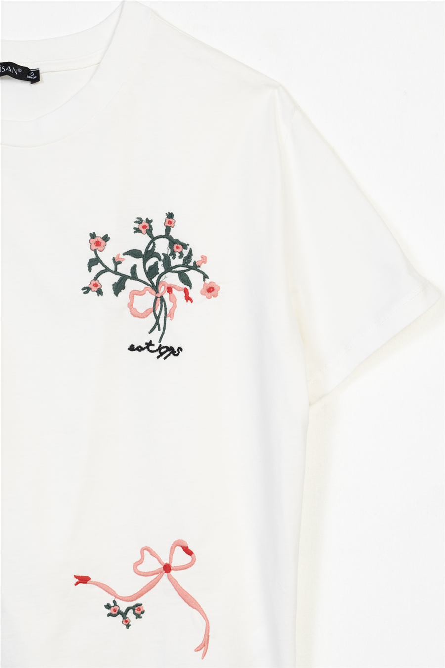 Nisan ÇİÇEK İŞLEMELİ KISA KOLLU T-SHIRT EKRU N26-2420