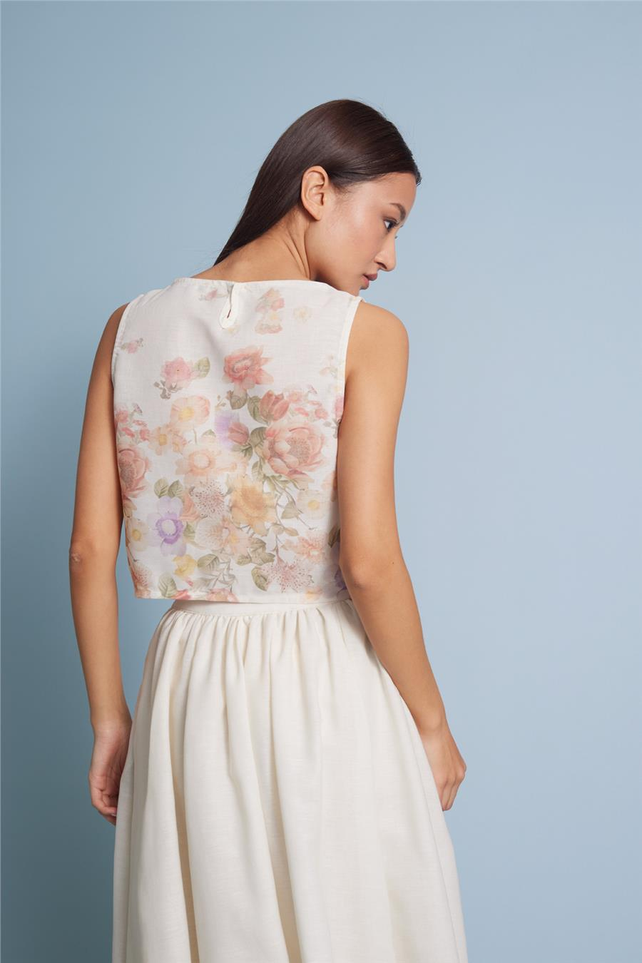 Nisan ÇİÇEKLİ KOLSUZ TOP BEJ N26-2395