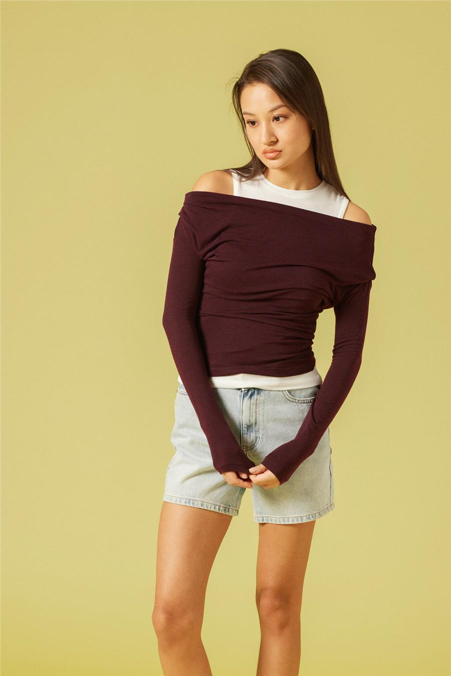 Nisan ÇİFT KAT GÖRÜNÜMLÜ T-SHIRT BORDO N26-2287