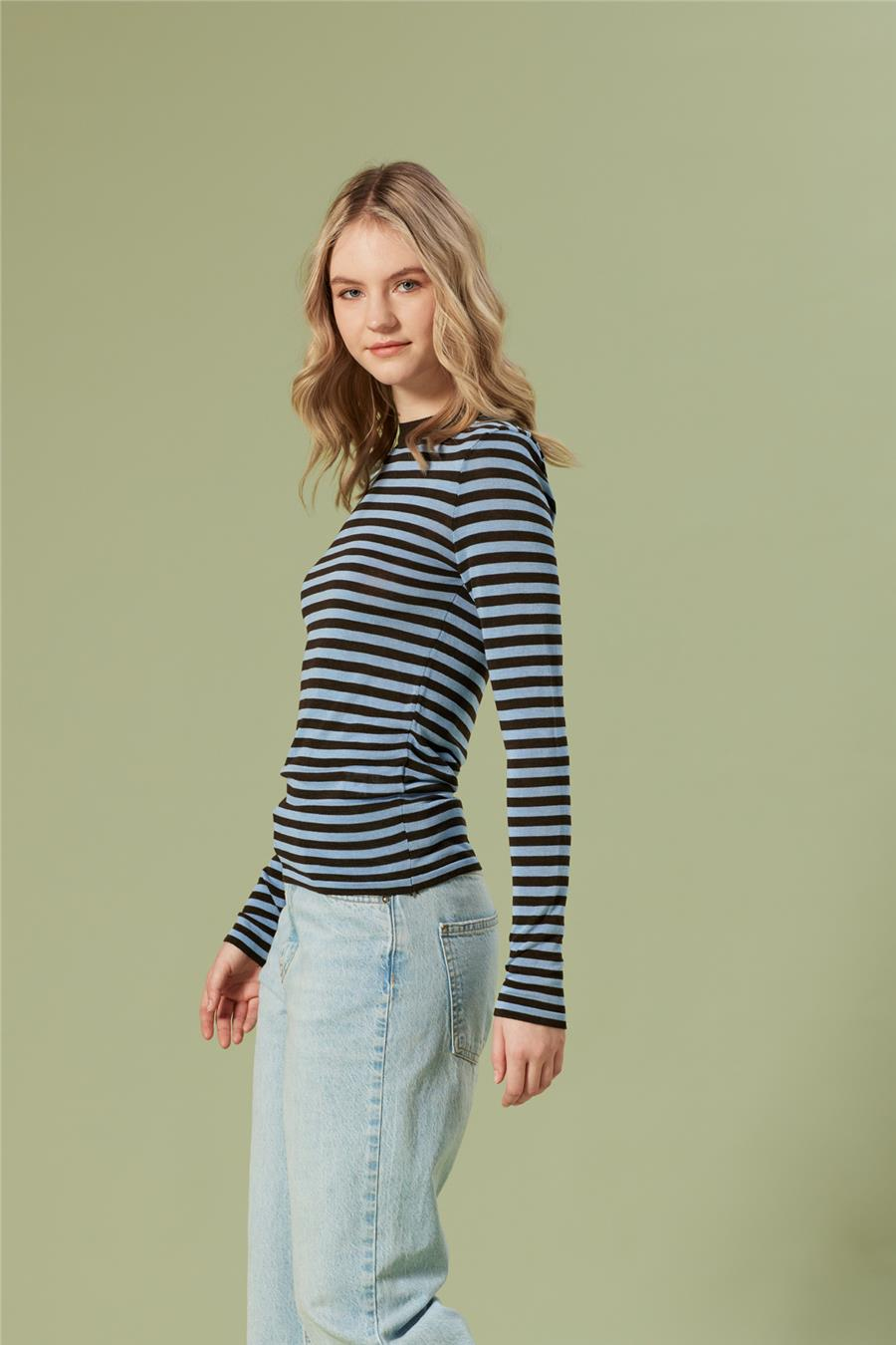 Nisan ÇİZGİLİ TRİKO BLUZ KAHVE-BEBE MAVİ TT4730-Z